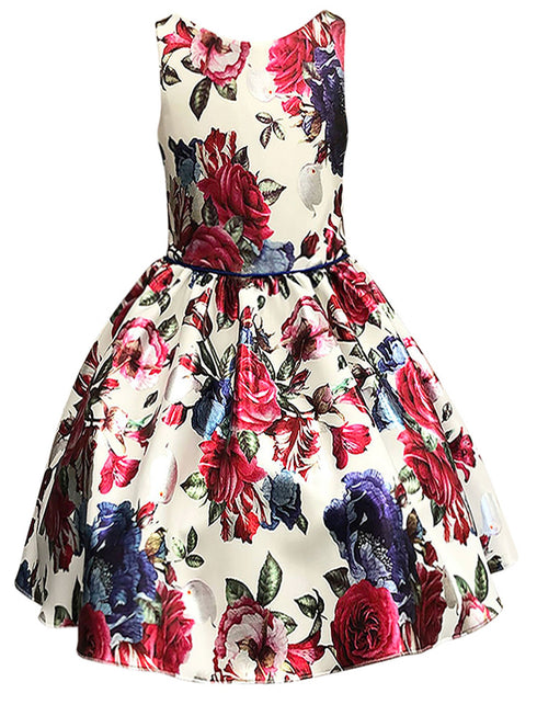 Petite Adele Little Girls Ivory Silver Floral Sleeveless Flower Girl Dress 2T-6 - SophiasStyle.com